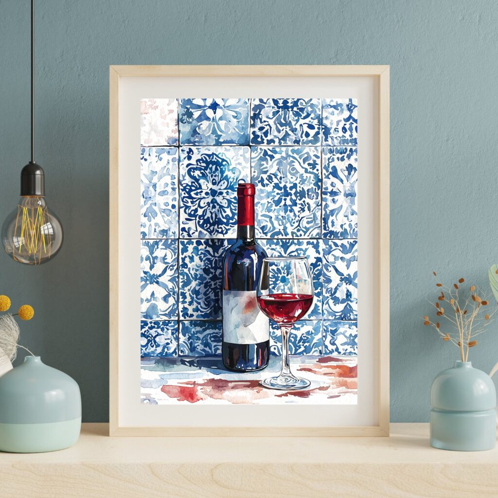 Azulejo Red Wine Art Print